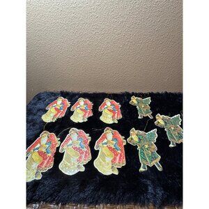 Vintage Santa Christmas Cardboard Ornaments Set Of 9